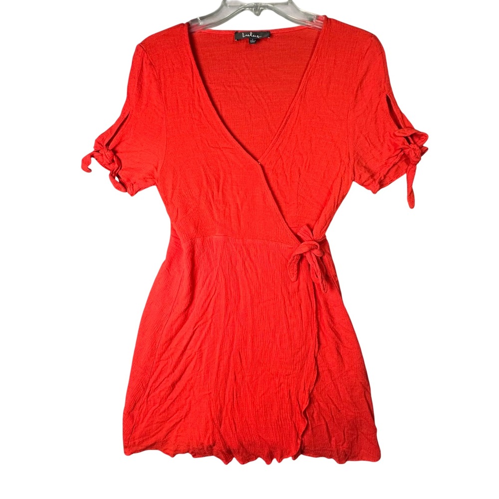 Lulus Red Wrap Mini Dress Tie Sleeve Boho Summer Romantic Size L Red Romantic